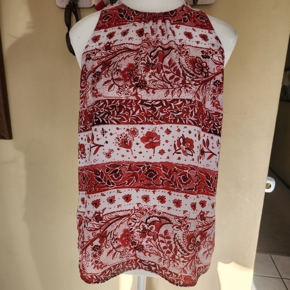 Loft Red Sleeveless Boho Dress Tunic Floral Paisley x-Small